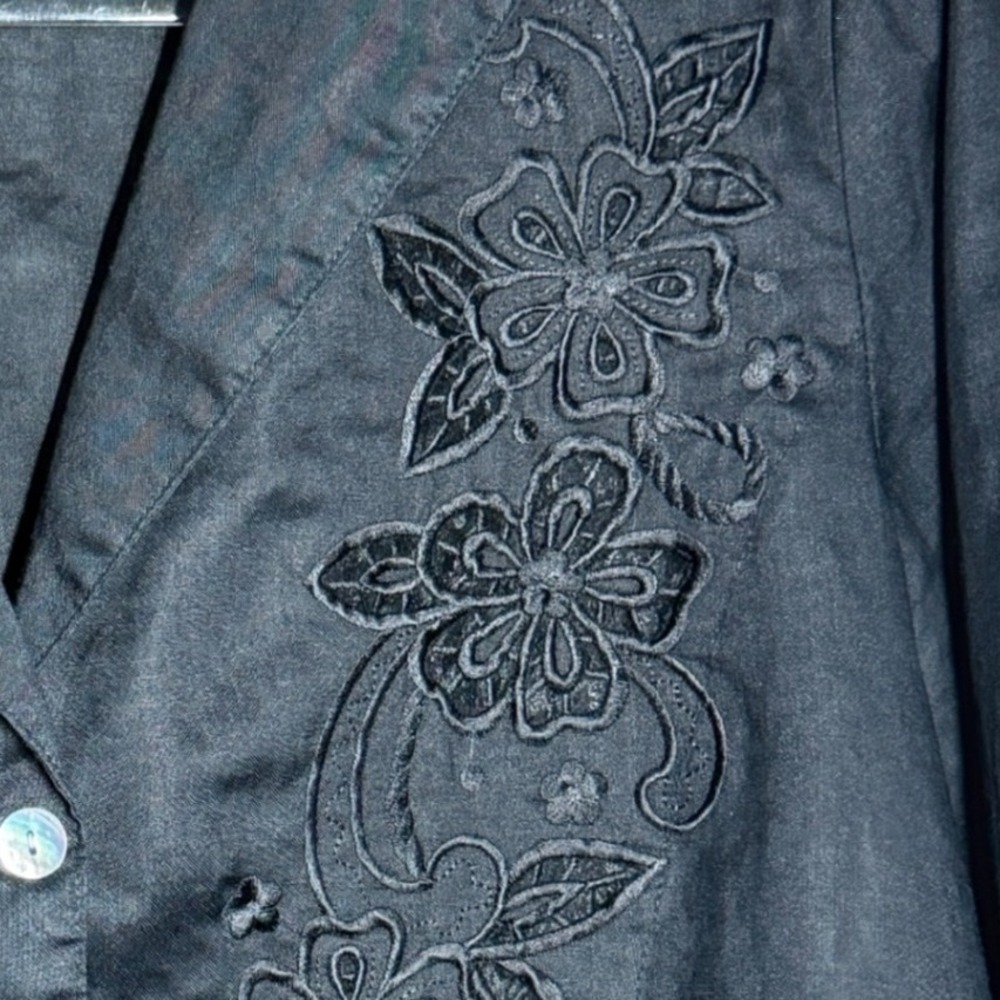 Champsely Couture Black 100% Linen Embroidered Jacket Womens M Floral - Picture 6 of 9